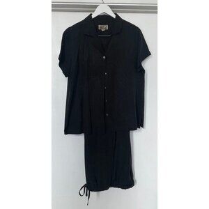 Silk 3 Piece Set 100% Tiki Classics Black Button Top Large Medium Palm vintage